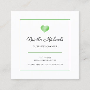 Eenvoudig groen hart met elegant zwart script vierkante visitekaartje