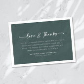 Eenvoudig groen linnen effect script begrafenis bedankkaart