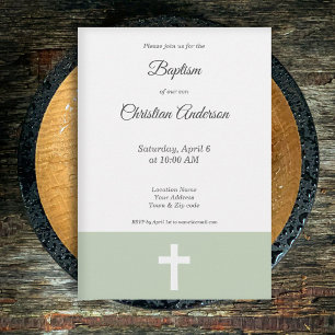 Eenvoudig, Groen met een Cross Baptism uitnodiging