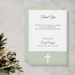 Eenvoudig, Groen met een Cross Funeral Bedankkaart
