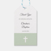 Eenvoudig, Groen met een Kruisdoop Dank U Cadeaulabel (Voorkant)