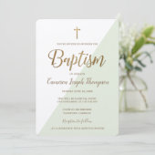Eenvoudig groen wit Gold Cross Virtual Baptisme Kaart (Staand voorkant)