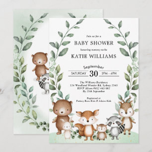 Eenvoudig groen Woodland Forest Animal Baby shower Kaart