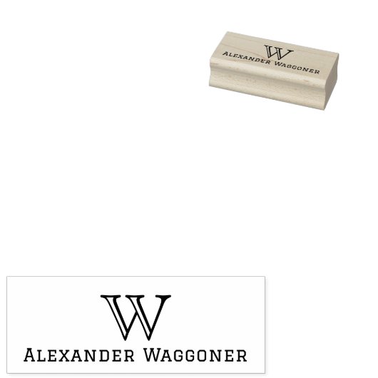 Eenvoudig Groot Enig Initiaal Monogram met Naam Rubberstempel (Gestempeld)