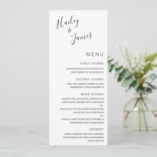 Eenvoudig handgeschreven Manuscript Zwart en Witte Menu (Staand voorkant)