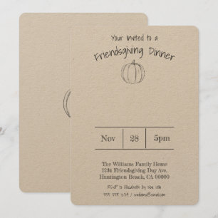 Eenvoudig handgeschreven pompoen vriendsgiving din kaart