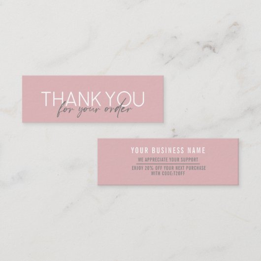 Eenvoudig handgeschreven script Dank u Roze Mini Visitekaartje (Voorkant / Achterkant)