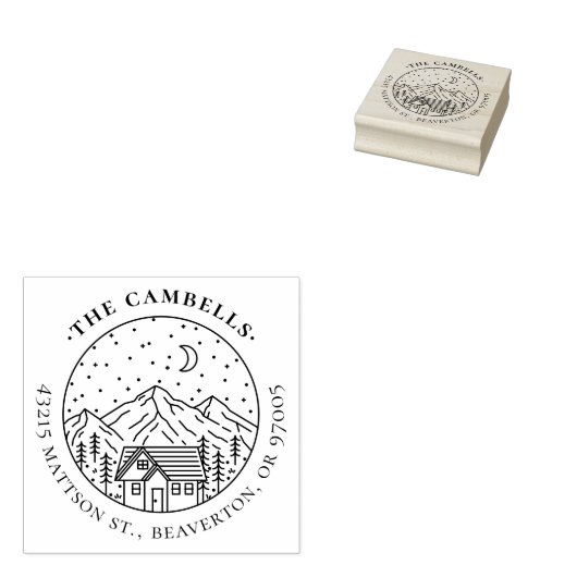 Eenvoudig handgetekend retouradres Bergnacht Rubberstempel (Gestempeld)