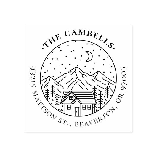 Eenvoudig handgetekend retouradres Bergnacht Rubberstempel (Afrduk)