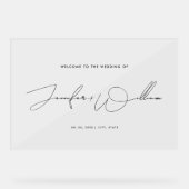 Eenvoudig handschrift script bruiloft welkom zwart acryl bord (Voorkant)