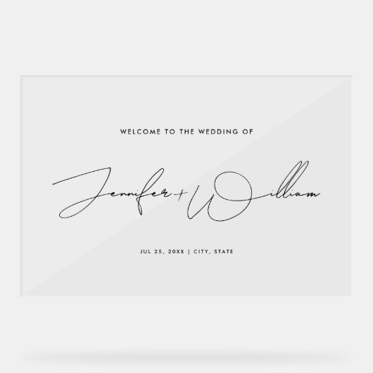 Eenvoudig handschrift script bruiloft welkom zwart acryl bord (Voorkant)