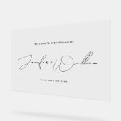 Eenvoudig handschrift script bruiloft welkom zwart acryl bord (Hoek)