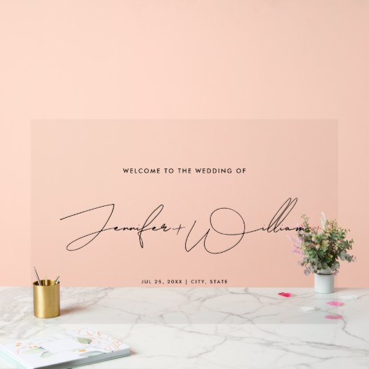 Eenvoudig handschrift script bruiloft welkom zwart acryl bord (Huwelijk)