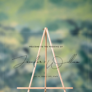 Eenvoudig handschrift script bruiloft welkom zwart acryl bord