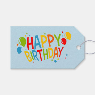 Eenvoudig Happy Birthday Gift Label met Ballonnen Cadeaulabel