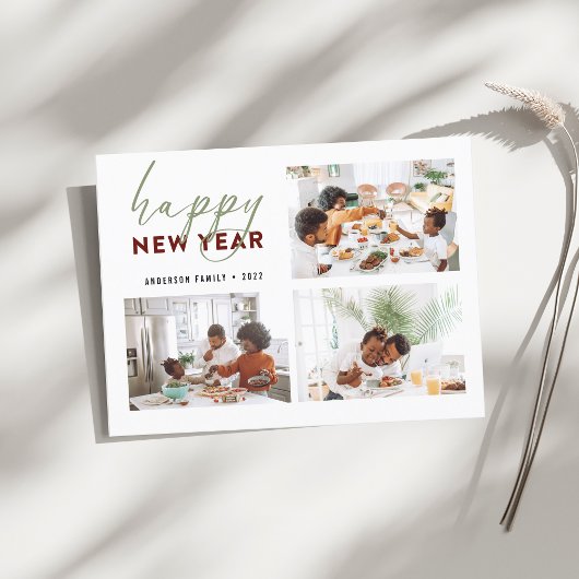 Eenvoudig Happy Nieuwjaar kalligrafie Foto Holiday Briefkaart