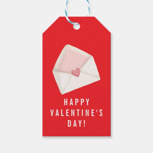 Eenvoudig Happy Valentine's Day White Heart op Red Cadeaulabel (Voorkant)