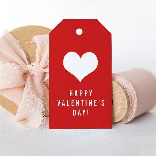 Eenvoudig Happy Valentine's Day White Heart op Red Cadeaulabel