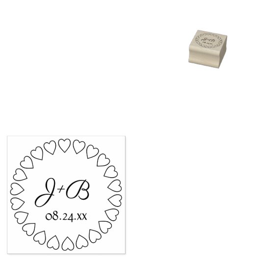 Eenvoudig hart Elegant Script Monogrammed Wedding Rubberstempel (Gestempeld)