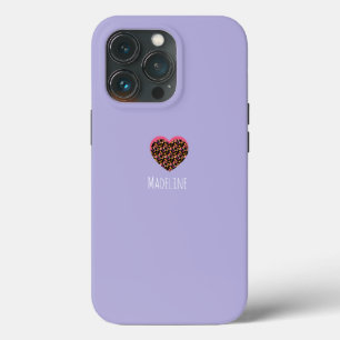 Eenvoudig Hart Roze Dierenprint Patroon Paars iPhone 13 Pro Hoesje
