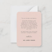 Eenvoudig hartroze minimalistische bruiloft Hartel Notitiekaartje (Achterkant)