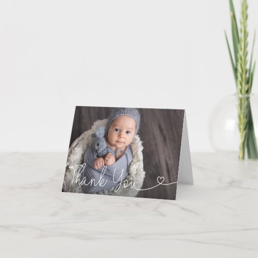 Eenvoudig Hartscript Baby Jongensdouche Bedankkaart (Voorkant)