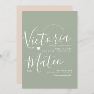 Eenvoudig hartscript Typografie Sage Wedding Kaart