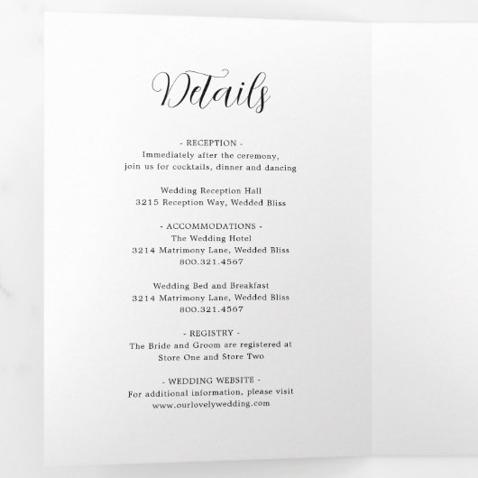 Eenvoudig hedendaags zwart en wit modern huwelijk drieluik uitnodiging (Binnenzijde eerst)