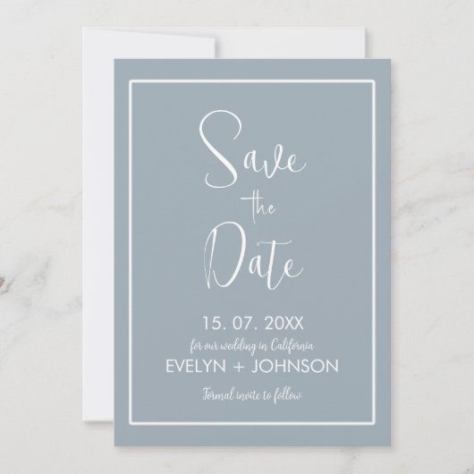 Eenvoudig hemelsblauw & Wit Elegant Minimalist Save The Date (Voorkant)