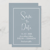Eenvoudig hemelsblauw & Wit Elegant Minimalist Save The Date (Voorkant / Achterkant)