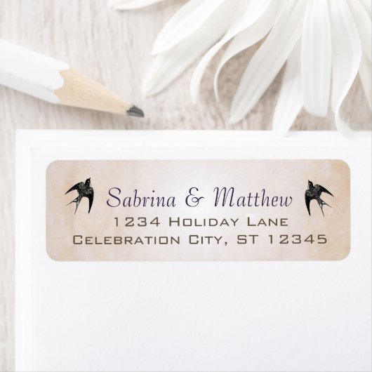 Eenvoudig het Paarse Heart Leaf Tree Weddenlabel v Etiket (Insitu)