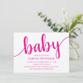 Eenvoudig Hot Pink Script | Bloeiend Baby shower Kaart (Staand voorkant)