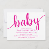 Eenvoudig Hot Pink Script | Bloeiend Baby shower Kaart (Voorkant)