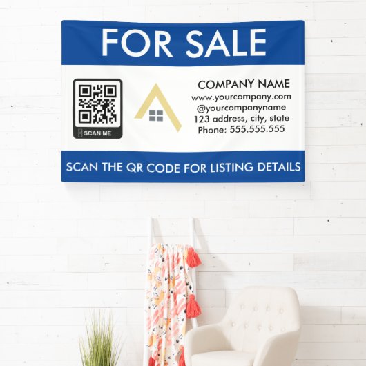 Eenvoudig huis te koop QR Code Business Logo Sign Spandoek (Insitu)
