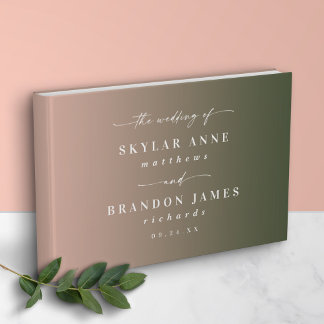 Eenvoudig Hunter Green en Blush Pink Ombre Wedding Gastenboek