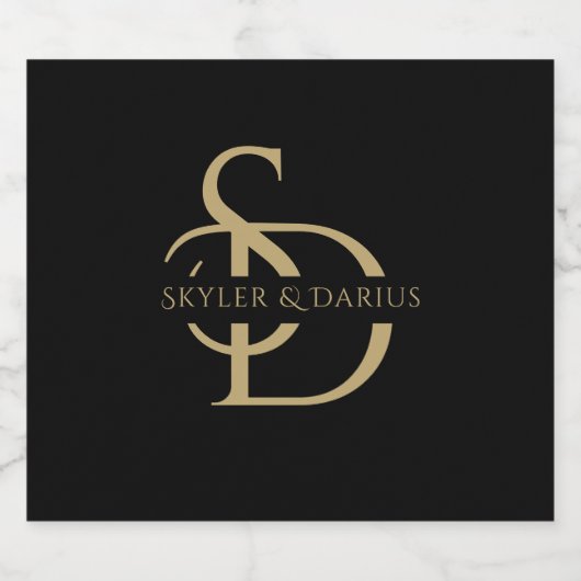 Eenvoudig huwelijksmonogram gepersonaliseerd met n sparkling wijnetiket (Enkel label)