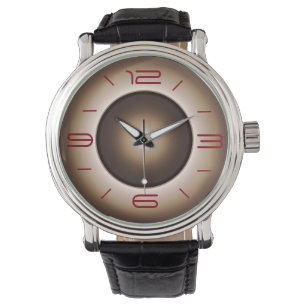 Eenvoudig in Tan met rode cijfers >Herenhorloges Horloge