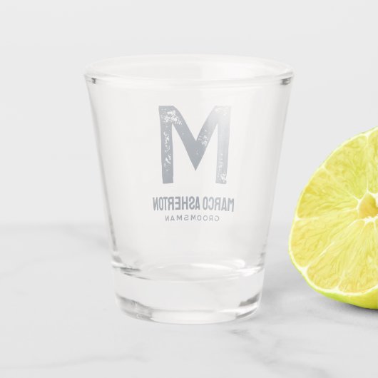 Eenvoudig initiaal en naam marineblauw vrijgezelle shot glas (Achterkant)