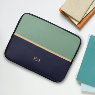 Eenvoudig Initiaal Monogram blauw groen Laptop Sleeve