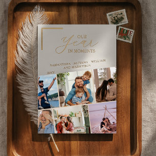 Eenvoudig Jaar In Momenten Familiefoto Kerstmis Folie Feestdagenkaart