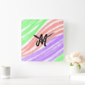 Eenvoudig jouw namen toevoegen Tekst Monogram Post Vierkante Klok (Huis)