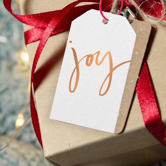 Eenvoudig JOY Copper Metallic Minimalist Holiday Cadeaulabel