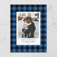 Eenvoudig kader Blauw Buffalo Plaid Kerst Foto
