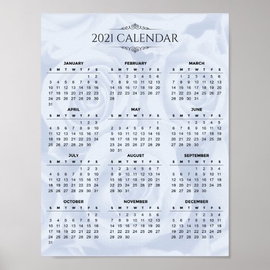 Eenvoudig kalender 2021 voor White Floral | POSTER (Voorkant)