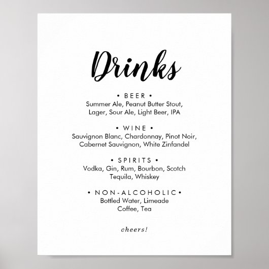 Eenvoudig kalligrafie huwelijksdranken menu bord poster (Voorkant)