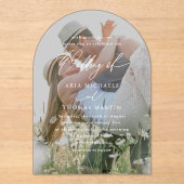 Eenvoudig kalligrafiescript Minimalistische fotobr Acryl Uitnodigingen (Voorkant)