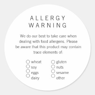 Eenvoudig kant-en-klaar bakkerij-allergeenlabel ronde sticker