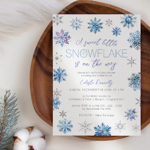 Eenvoudig kerstblauw klein sneeuwvlok Baby shower Kaart