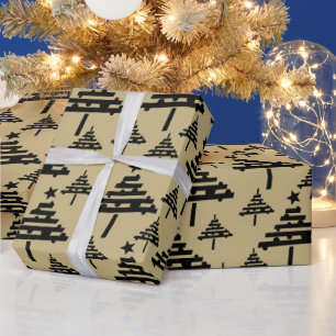 Eenvoudig kerstboompatroon Golden Black Holiday Cadeaupapier
