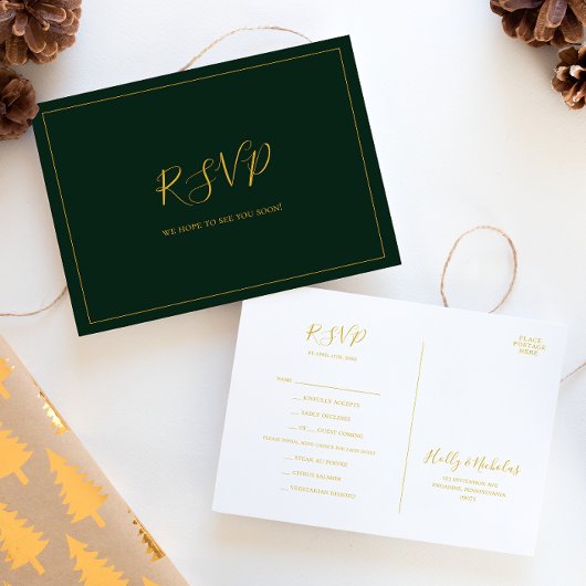 Eenvoudig kerstfeest | Groen menu Keuze RSVP-Brief